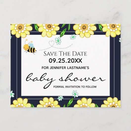 Bee Baby Shower Save the Date ポストカード (正面)