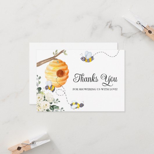 Bee Baby Shower Thank You カード (正面/裏面インサイチュ)