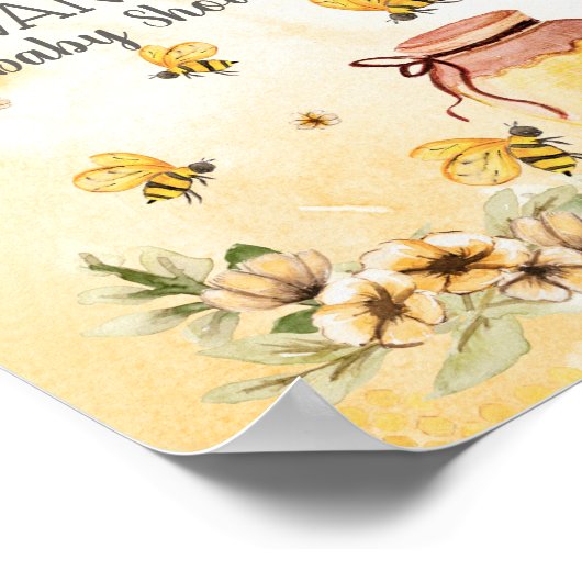 Bee Baby Shower Welcome Sign 8x10" ポスター (角)