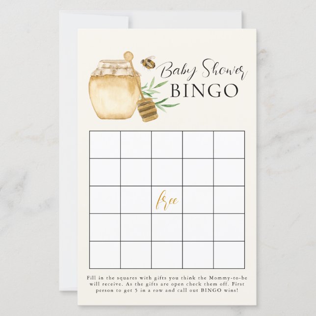 Bee Baby Shower Yellow Bingo Game Card (正面)