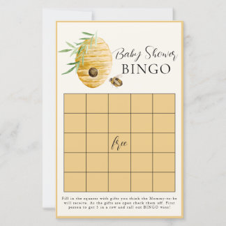 Bee Baby Shower Yellow Bingo Game Card