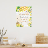 Bee Baby Shower yellow gender revealパーティー ポスター (キッチン)