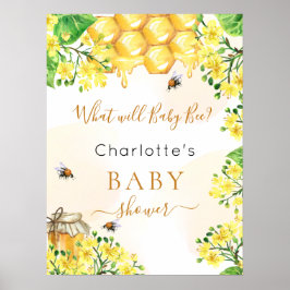 Bee Baby Shower yellow gender revealパーティー ポスター