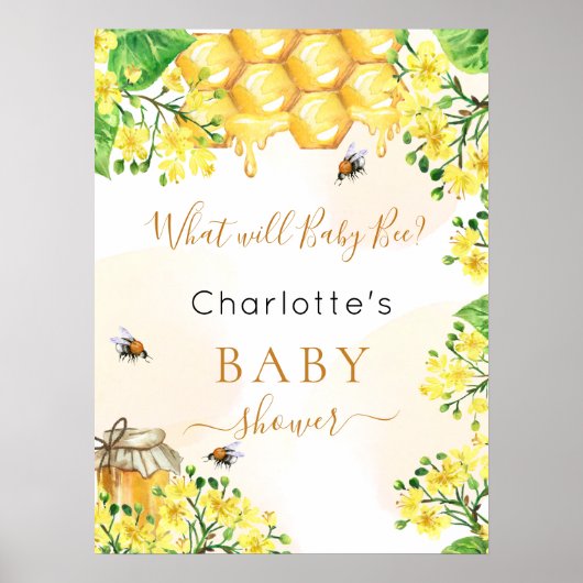 Bee Baby Shower yellow gender revealパーティー ポスター (正面)