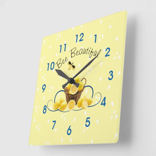 Bee Beautiful Wall Clock、10.75インチ正方形アクリル スクエア壁時計 (傾斜)