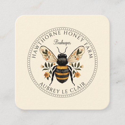 Bee Beekeeper Honey Apiary Business Card スクエア名刺 (正面)
