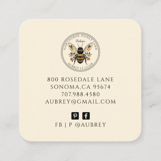 Bee Beekeeper Honey Apiary Business Card スクエア名刺 (裏面)