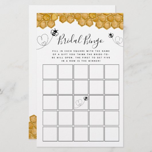 Bee Bingoブライダルシャワーゲーム (正面/裏面)
