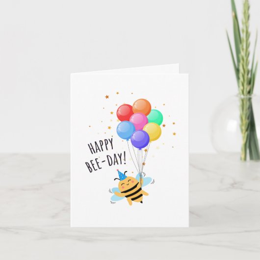 Bee Birthday Card - "Happy Bee-Day!" カード (正面)