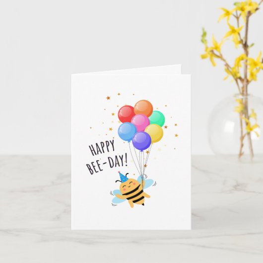 Bee Birthday Card - "Happy Bee-Day!" カード (黄色い花)