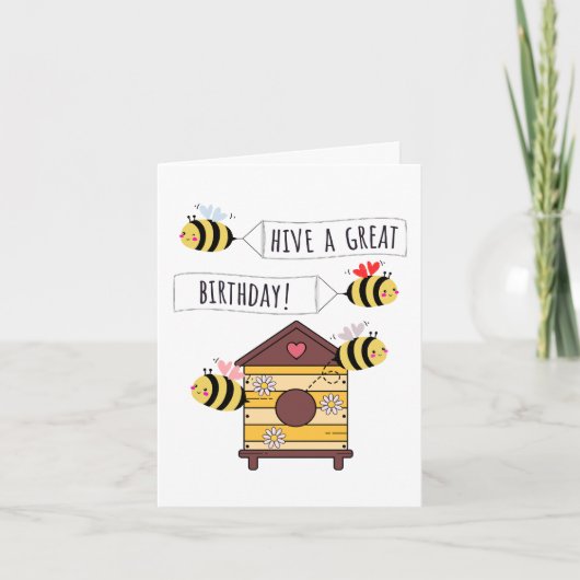 Bee Birthday Card - "Hive a Great Birthday!" カード (正面)