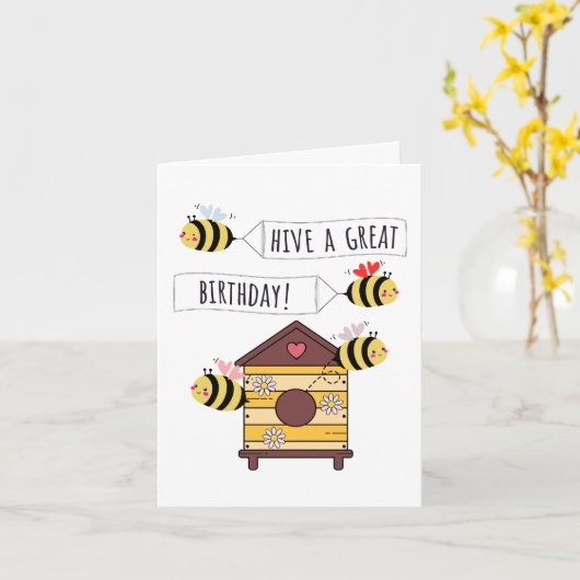 Bee Birthday Card - "Hive a Great Birthday!" カード (黄色い花)