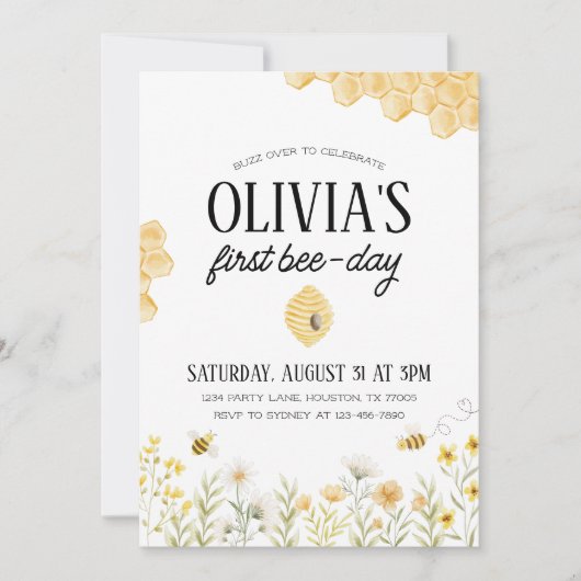 Bee Birthday First Bee Day Invitation 招待状 (正面)