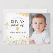 Bee Birthday First Bee Day Photo Invitation 招待状 (正面)