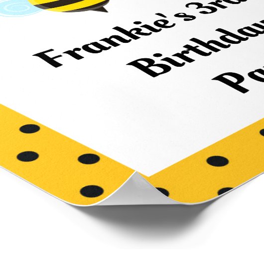 Bee Birthday Partyサイン ポスター (角)