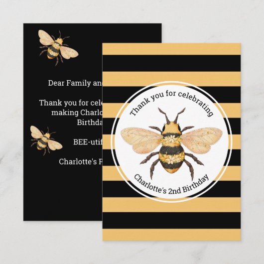 Bee Birthday Party サンキューカード (正面/裏面)