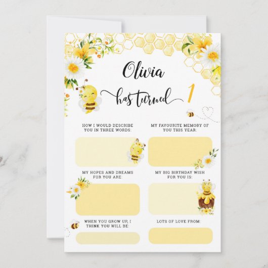 Bee birthday ways time capsule notes 招待状 (正面)