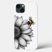 Bee Black and White iphone 13ケース付きひまわり Case-Mate iPhoneケース (裏面)