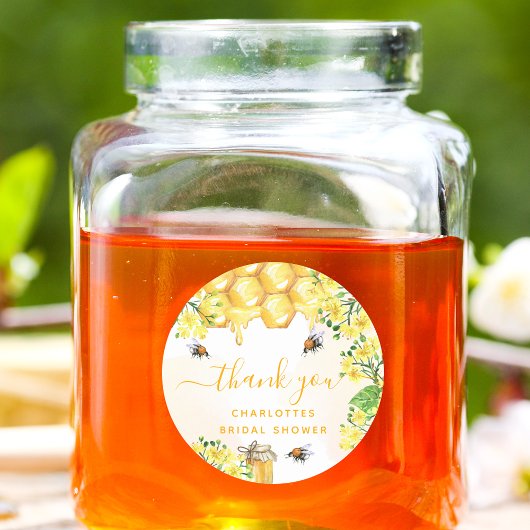 Bee Bridal shower yellow floral honey thank you ラウンドシール