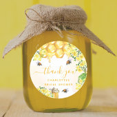 Bee Bridal shower yellow floral honey thank you ラウンドシール