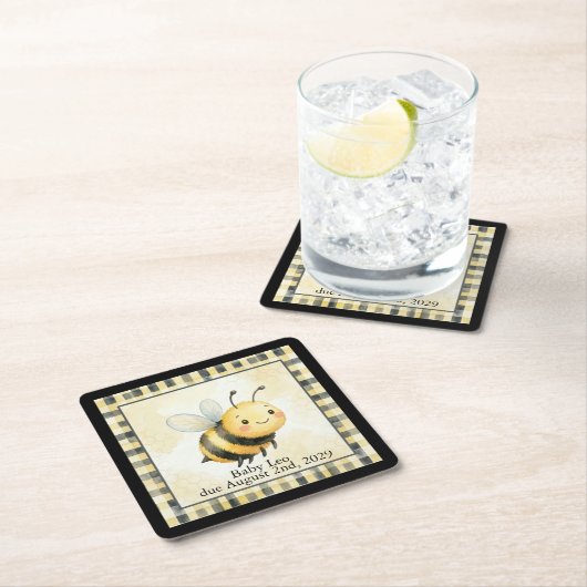 Bee Bug Boy Baby Shower スクエアペーパーコースター (インサイチュ)