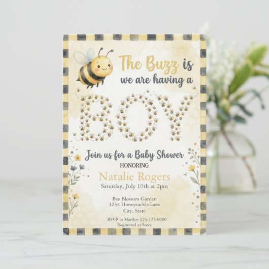 Bee Bug Boy Baby Shower 招待状 (スタンド正面)