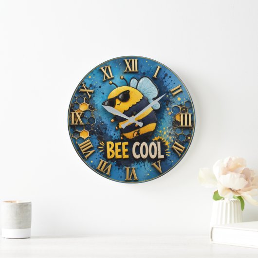 Bee Cool Funny Bee ラージ壁時計 (ホーム)