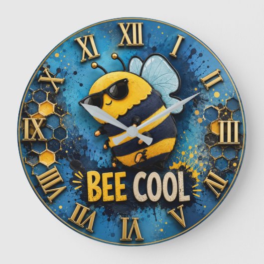 Bee Cool Funny Bee ラージ壁時計 (正面)
