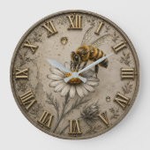 Bee & Daisy Honeybee Flower Lover Gift ラージ壁時計 (正面)