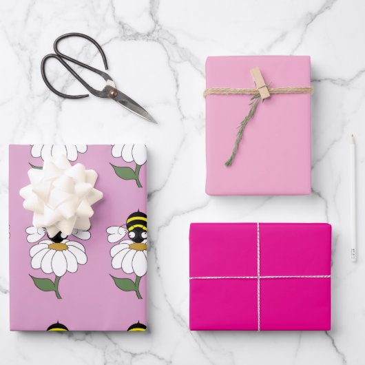 Bee Daisy Wrapping Paper Set ラッピングペーパーシート (正面)