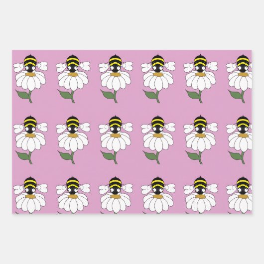 Bee Daisy Wrapping Paper (Set of 3) ラッピングペーパーシート (正面)