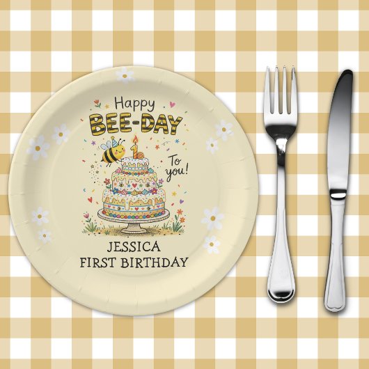 Bee Day First Birthday | Cute Bee Birthday ペーパープレート