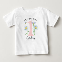 Bee-Day Girl Shirt with Pink and Daisies ベビーTシャツ