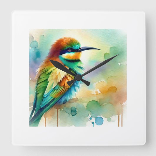 Bee Eater Bird 250924AREF138 - Watercolor スクエア壁時計 (正面)