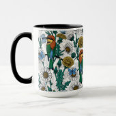 Bee-eaters, blue butterflies and daisies on white マグカップ (左)