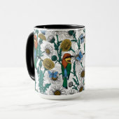 Bee-eaters, blue butterflies and daisies on white マグカップ (正面左)