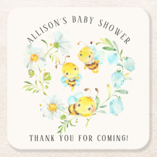 Bee Family of 3 Bee Baby Shower スクエアペーパーコースター