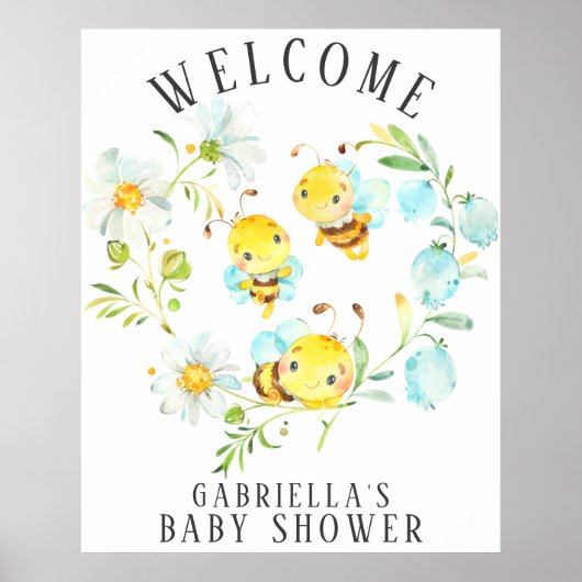 Bee Family of 3 Bee Baby Shower Poster ポスター (正面)