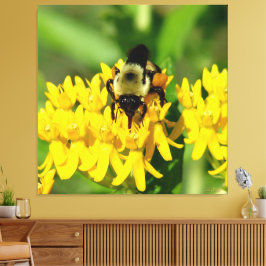 Bee Feasting on Butterfly Weed Wildflowers キャンバスプリント