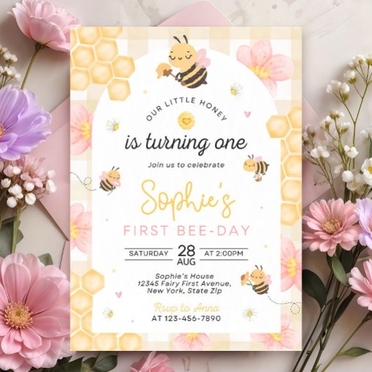 Bee First Birthday Invitation, Sweet To Bee One  招待状