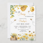 Bee Flower Our Little Honey Is Turning Birthday 招待状 (正面)