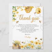 Bee Flower Yellow Birthday サンキューカード (正面)