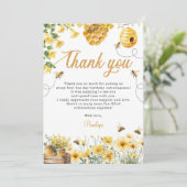 Bee Flower Yellow Birthday サンキューカード (スタンド正面)
