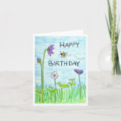 Bee & Flowers Birthday カード (正面)