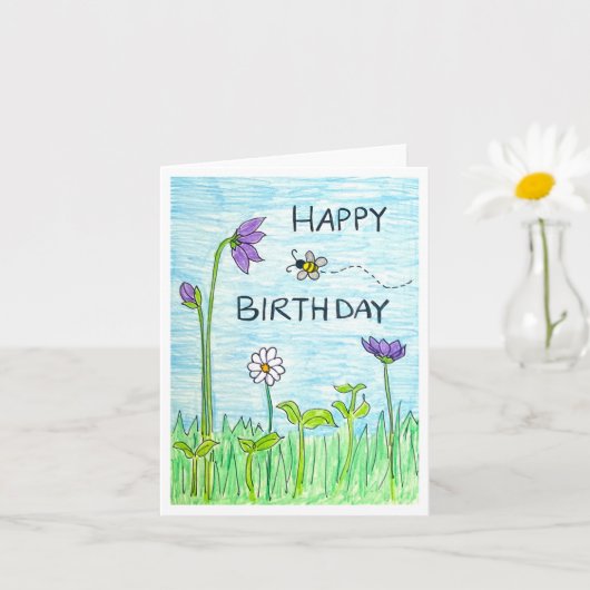 Bee & Flowers Birthday カード (小さな植物)
