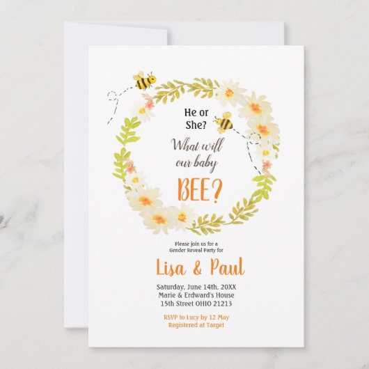 Bee Frames Gender Reveal招待状 招待状 (正面)