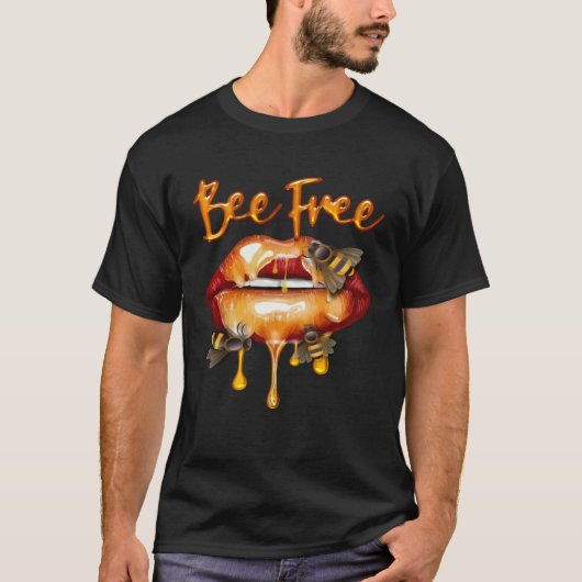 Bee Free Honey Lips HoneyBee Queen Costume Beekeep Tシャツ (正面)