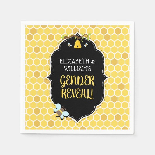 Bee Genderが赤ちゃんシャワーを明かす スタンダードカクテルナプキン (正面)