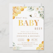 Bee Gender Revealパーティーニュートラル何がベビーBee 招待状 (正面)