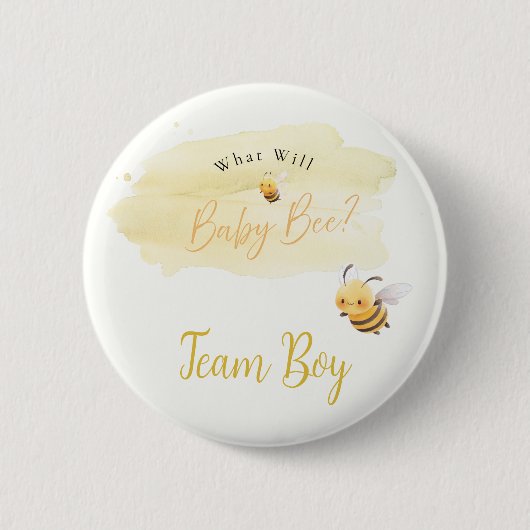Bee Gender Reveal Button Team Boy 缶バッジ (正面)